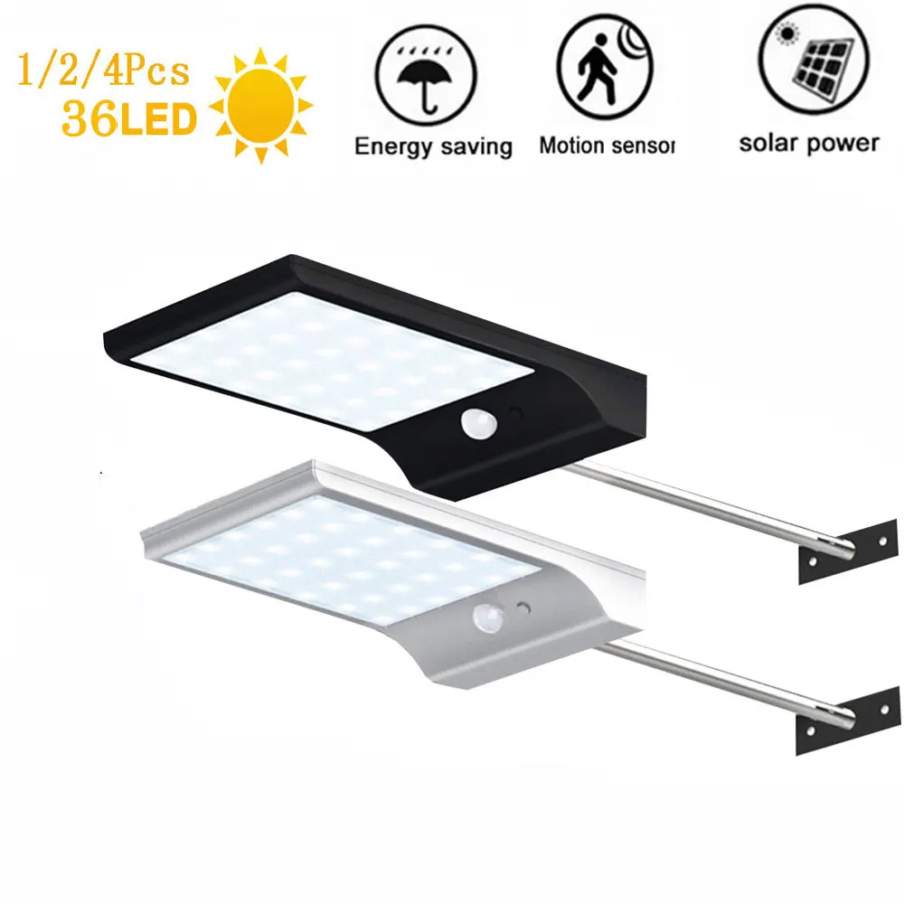 

3 Modes 4pcs Solar Light Motion Sensor 36 LED Solar Wall Light Outdoor Waterproof Energy Saving Garden Yard Street Energy Lights