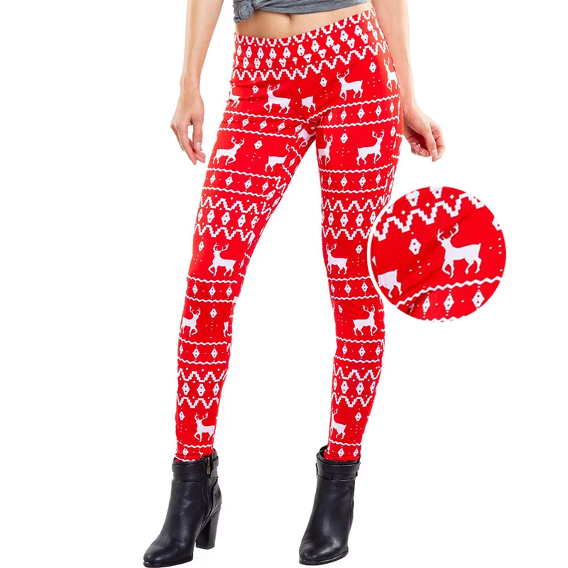 Christmas Legging Pants Womens Winter Skinny Elastic High Waist Leggings Female Printed Casual Slim Fitness Leggin Pants - Цвет: red