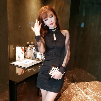 

2020 women chinese dress hollow out perspective short qipao dress elegant vintage sexy cheongsam stage show party club wear
