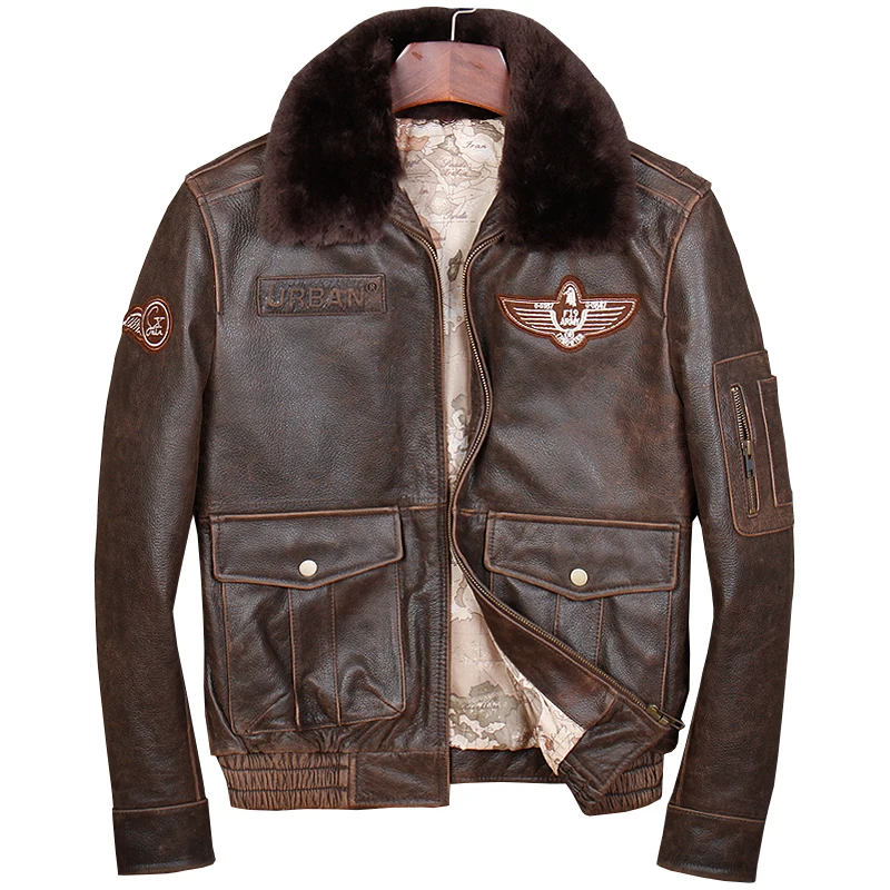 

Free shipping.Brand G2 mens cotton cowhide Jackets,men's genuine Leather jacket.classic bomber flight Pilot plus size coat.