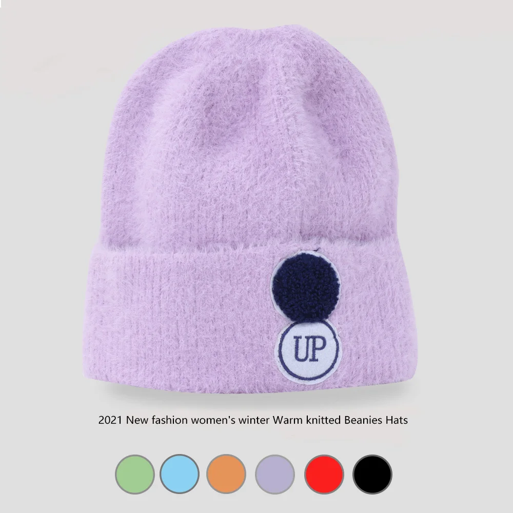 

NEW 2021 FASHION women's winter hat with cool UP letters Beanies Female Knitted Soft Striped Cashmere Knitted Beanie panama hat