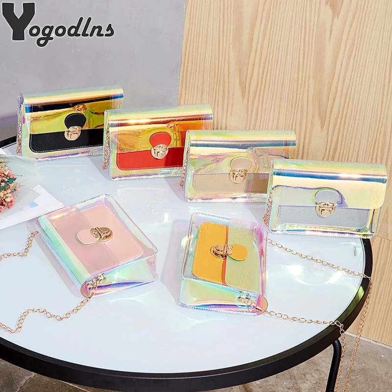 Laser Transparent PVC Shoulder Bags Women's Small Totes Handbag Chains Messenger Bag Female Ladies Clutch Beach Lady Purse |