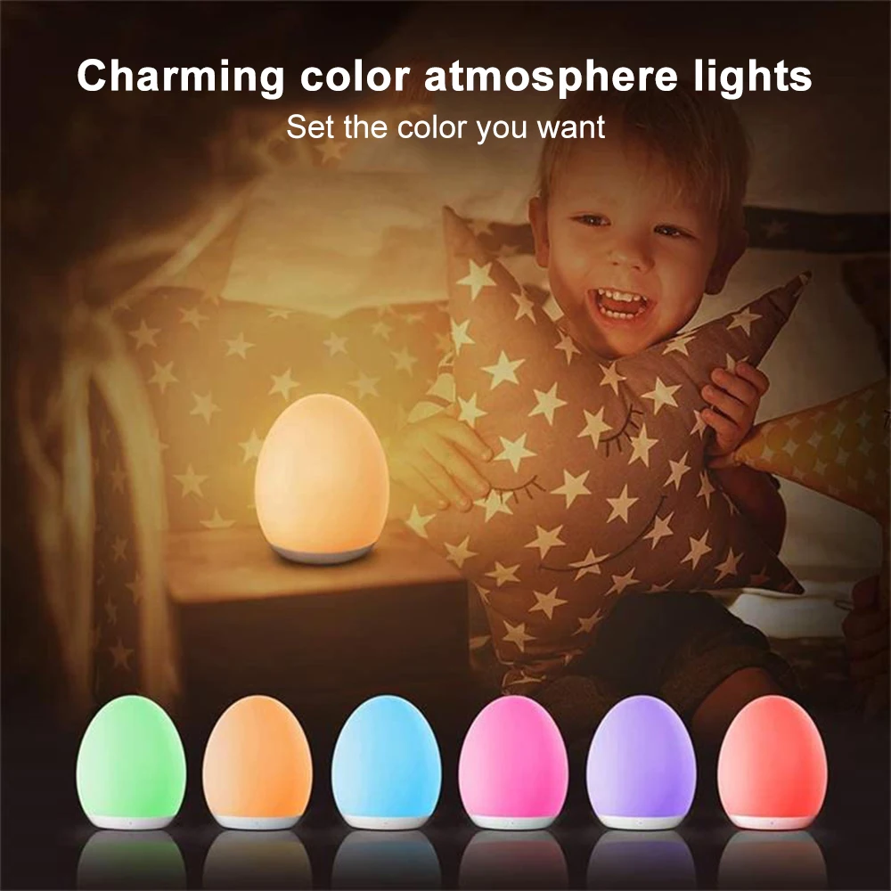 LED Children Night Light Egg Shape Soft Silicone USB Rechargeable Bedroom Decor Gift For Kids Sleeping Eye Protection Touch Lamp night lights for adults