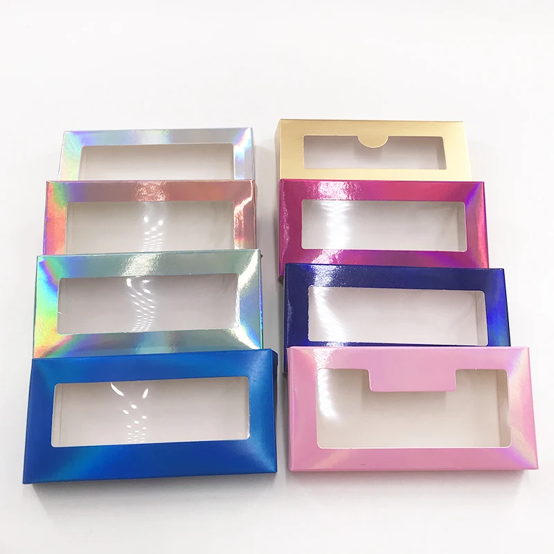 

Empty Eyelashes Packaging Soft Paper Lash Box Holographic Marble Design for 25MM Strip Lashes Without Tray