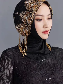 

Muslim Woman Lace Embroidered Long Silk Scarf Convenient Hijab Scarf Woman Scarf Scarf Hat Ma'am Scarf Hat