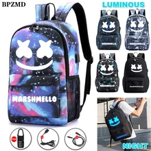 DJ Marshmallow школьная сумка для подростка студенческий рюкзак может usb зарядка Противоугонная сумка для ноутбука для мальчиков и девочек Светящийся рюкзак