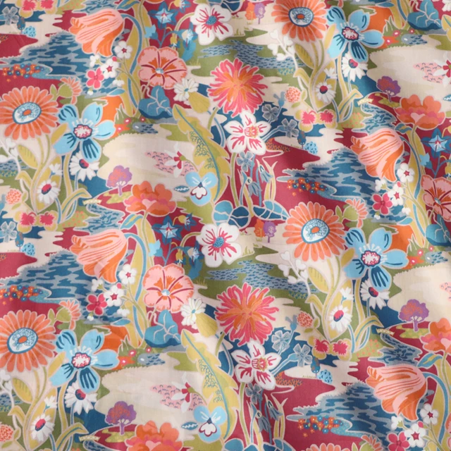 Napsütés Vörös Virágos Poplin Textil Anyagtervező Ruházati Ruhákhoz Szoknya Nyomtatott Szabadság Szövet 100% Pamut Tissus 80 -As Évek