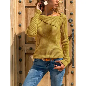 

2019 8 Colors Autumn Women Knitted Sweaters Pullovers Irregular Collar Plus Size Sweater Casual Long Sleeve Loose Jumpers