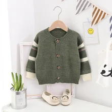 Вязаный детский однобортный свитер с круглым вырезом, кардиган