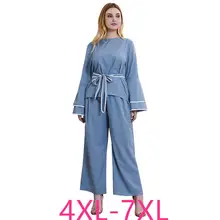 autumn winter plus size leisure home wear suits for women large loose long sleeve tops and pants sets blue 4XL 5XL 6XL 7XL