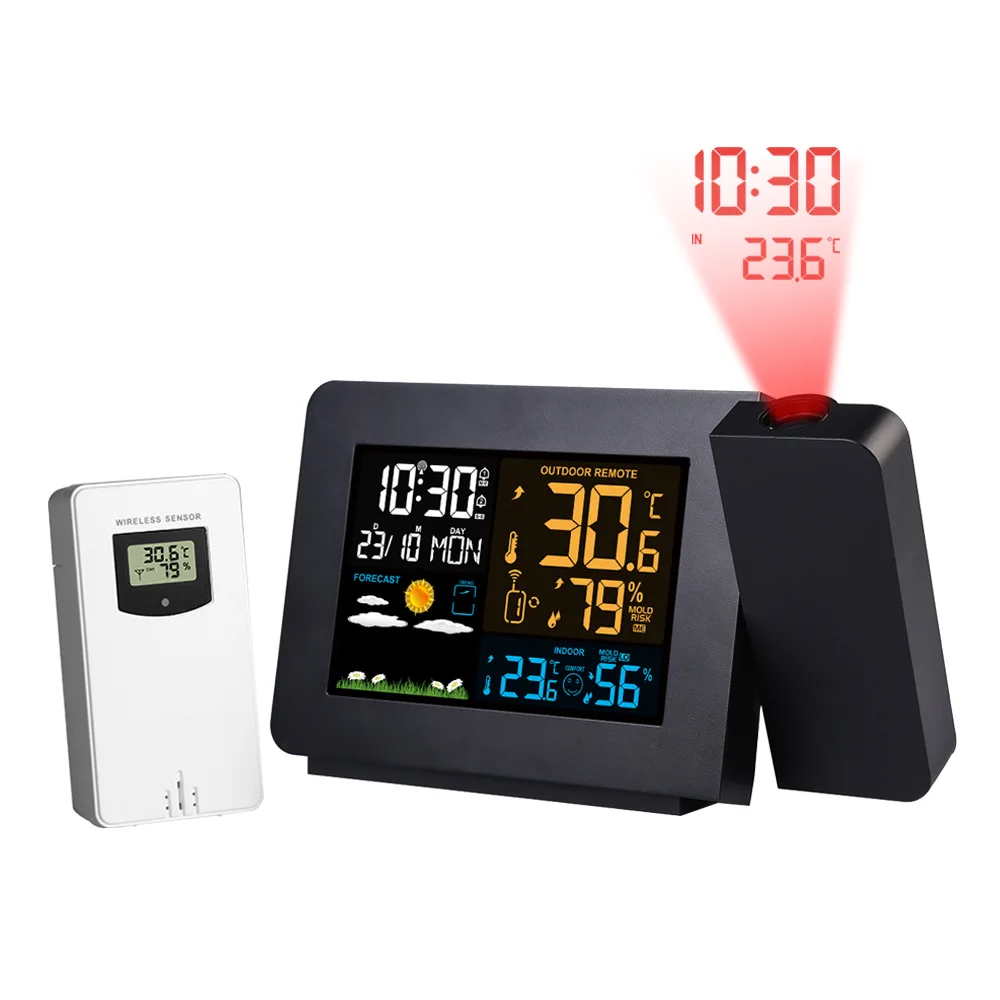 The Projection Alarm Clock Weather Monitor Large LCD Screen Atomic Time 