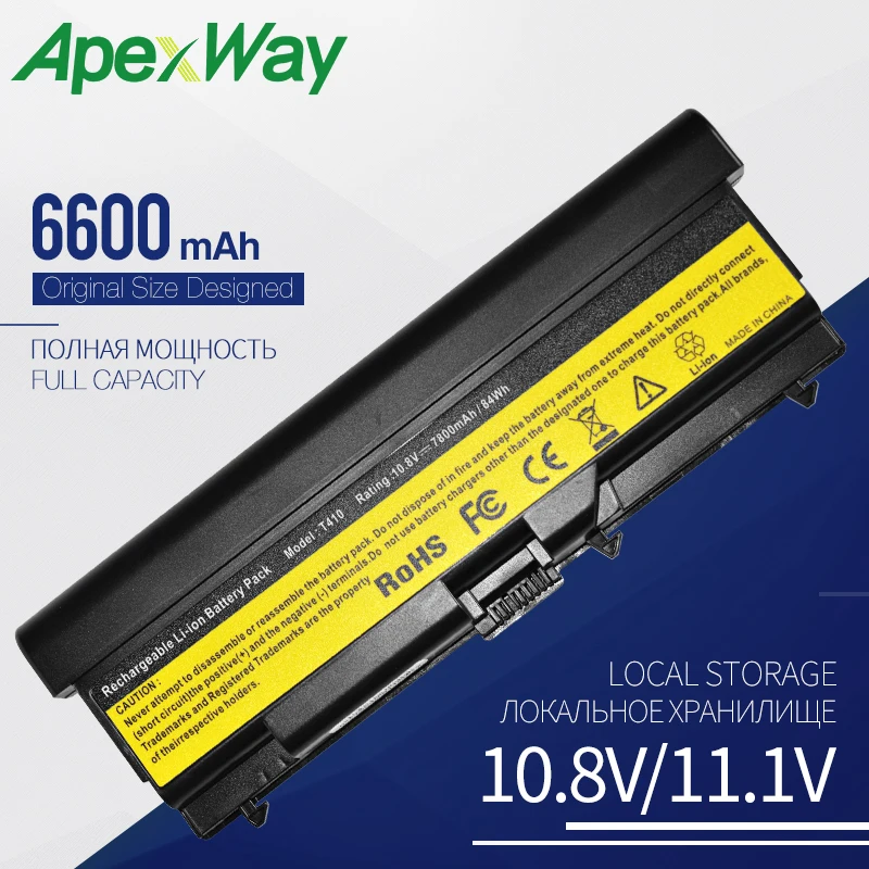 Apexway 6600 mAh лаптоп с Батарея для lenovo ThinkPad W520 L400 L410 L420 L500 L510 L520 SL400 SL410 SL500 SL510 T410 T420 9 ячеек