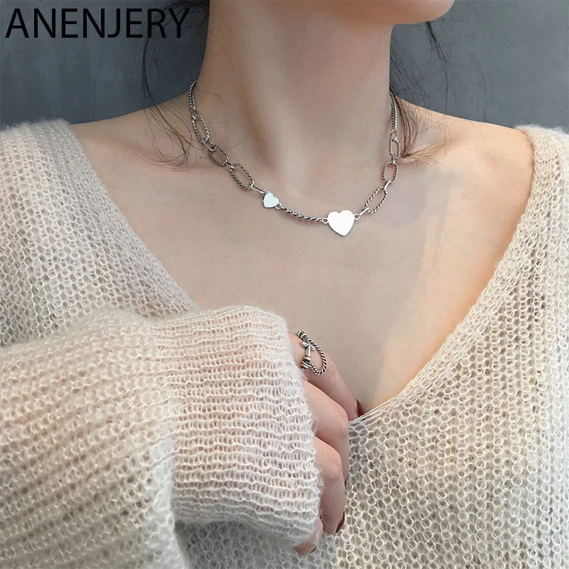 ANENJERY простые 925 пробы серебряные удачливые бусы ожерелья для женщин короткая