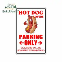 EARLFAMILY 13cm x 8.7cm Hot Dog Lovers Parking Only Metal Novelty Sign Car Stickers Vinyl JDM RV VAN DIY Fine Decal Accessories