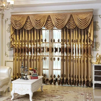 

New European Water Solution Hollowed-out Embroidery Curtains for Living Dining Room Bedroom.