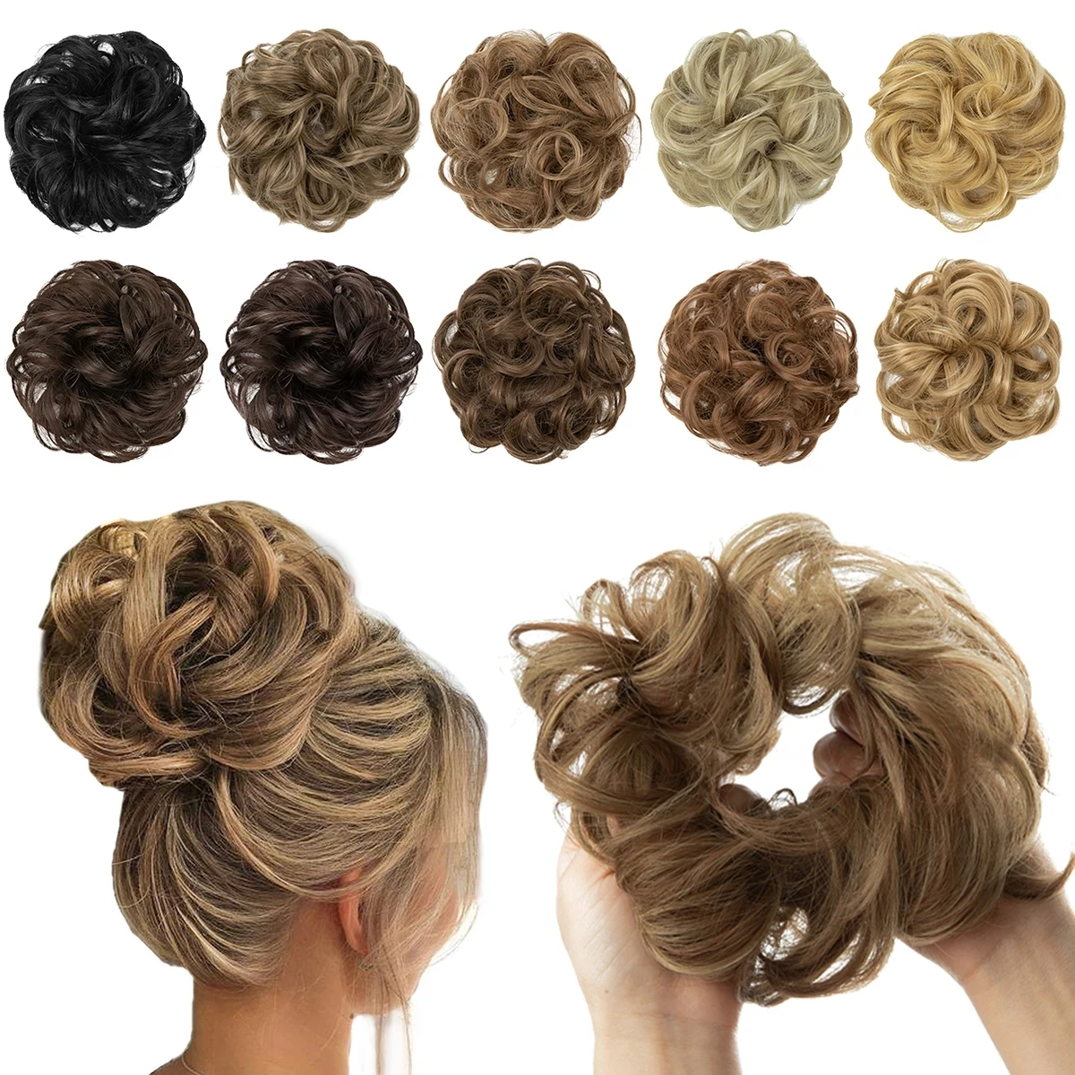 Hair Bun Extensions Messy Curly Elastic Hair Scrunchies Hairpieces Synthetic Chignon Donut Updo Hair Pieces for Women Girls