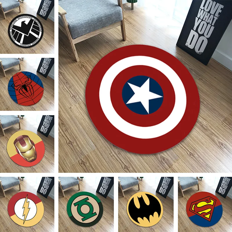 

1pcs 60cm Diameter Round Marvel The Avengerser Plush Carpet Iron Man Captain America Batman Rug Cotton Christmas Gift for Kids