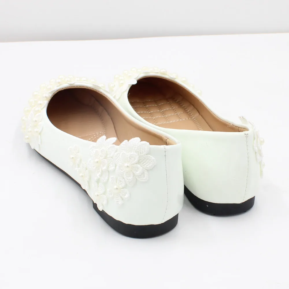 New white flat wedding shoes large size spring bridal shoes soft soles bridesmaid lace decoration made in ChinaBH2114