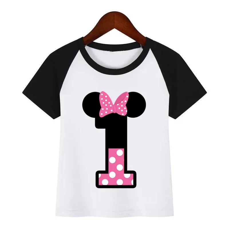 

Kids Happy Birthday Pink Number 1-9 Cartoon Mouse Funny T Shirt Tees Summer Tops