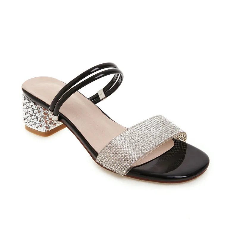 Sequined Black B2-14; размеры 32-43; модные женские шлепанцы с блестками; женские летние блестящие вечерние шлепанцы; женская обувь на толстом каблуке; женская обувь для отдыха - Цвет: Sequined Black