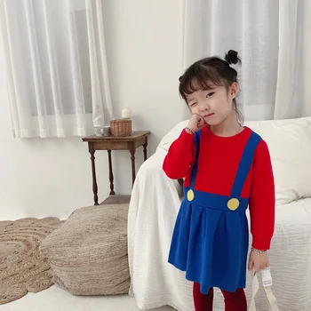 

girls dress long sleeve red blue color toddler kids knitted mini dress