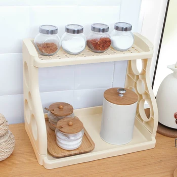 

Kitchen Tabletop Organizer Removable Storage Rack Bathroom Shelf Double Layer PP Plastic Large Storage Capacity