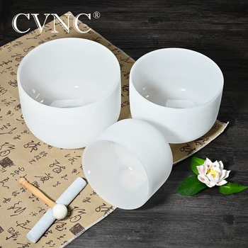 

CVNC Frosted Quartz Crystal Singing Bowl 7" G 9"E 11"F chakra set 3 pcs