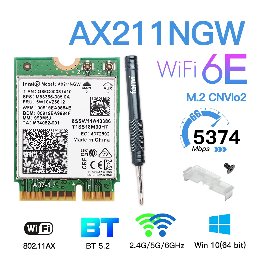 WiFi 6E Intel AX211 CNVIo2 M.2 Wi-Fi Slot Tri-Band With Bluetooth 5.2 Network Wireless Adapter 2.4g/5g/6g For Win10 PC/Laptop 