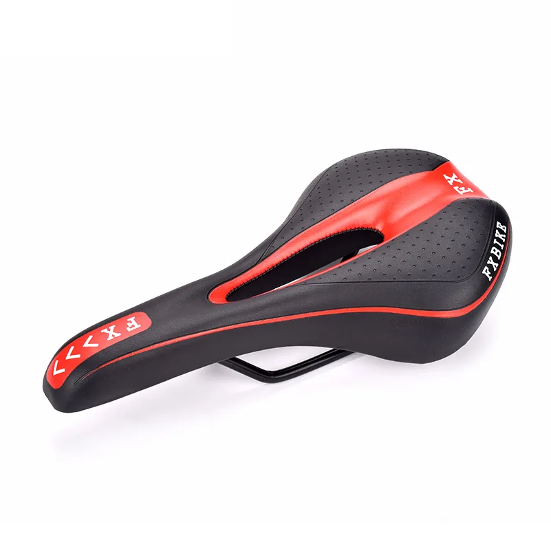 FMFXTR Bike Silicone Cushion PU Leather Surface Silica Filled Gel Comfortable Hollow Cycling Seat Shockproof Bicycle Saddle - Цвет: Black and red