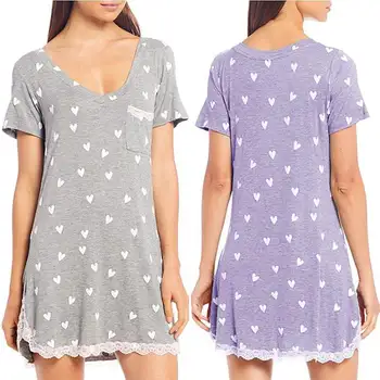

ZANZEA Women Sexy Mini Short Sleeve Lace Spliced Nightdress Dots Printed Sleepwear Nightwear V Neck Home Dress Plus Size 5XL