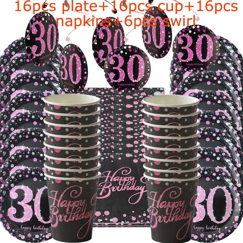 53p rose red 30 set WEIGAO, 54 шт., Золотая бумажная салфетка под тарелку кружку, набор вихрей, 30-й, 40-й, 50-й, 60-й одноразовые столовые приборы для взрослых, украшения на день рождения - Цвет: 53p rose red 30 set