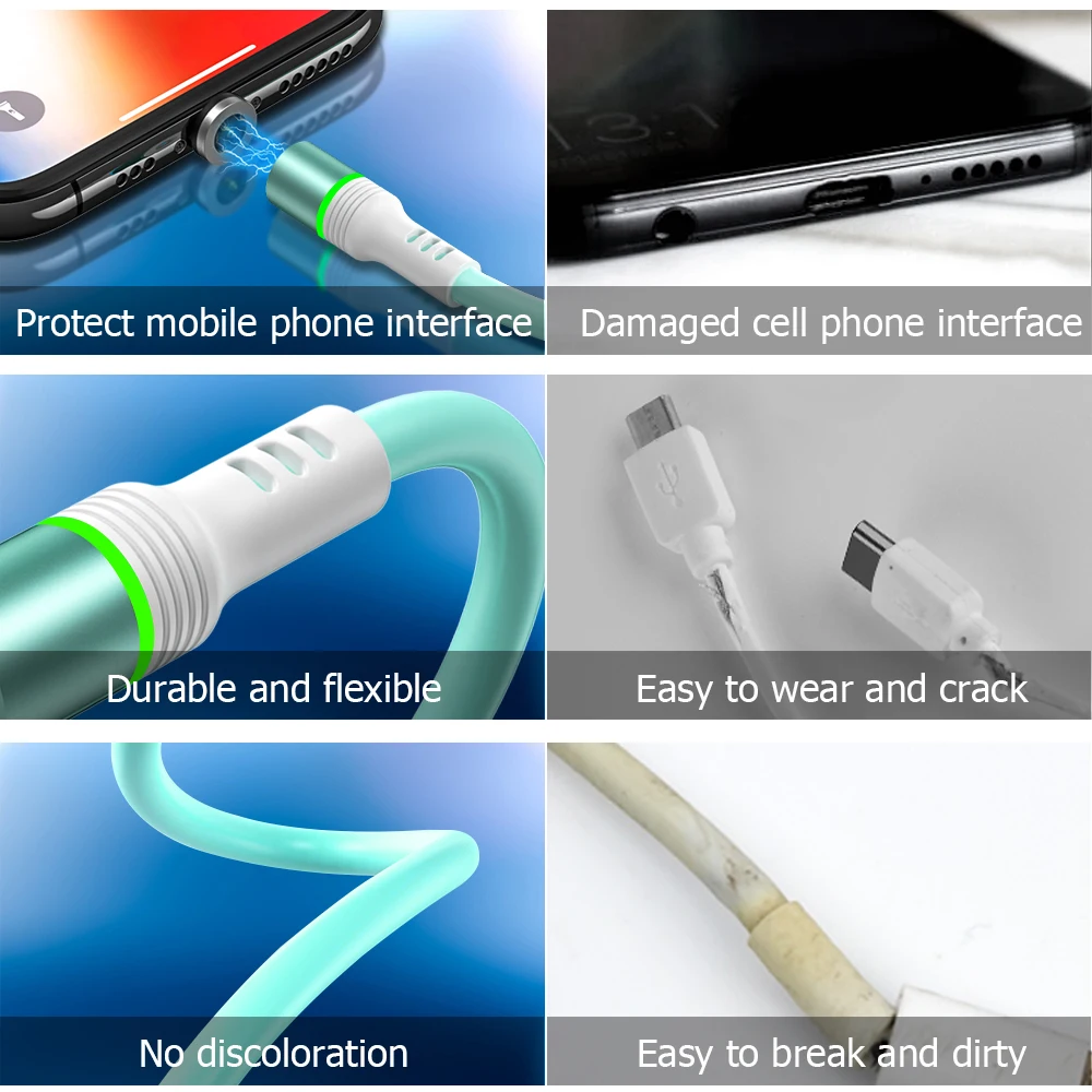 Магнитный зарядный USB кабель из жидкого силикона для iPhone 11 Pro XS Samsung S20 быстрое