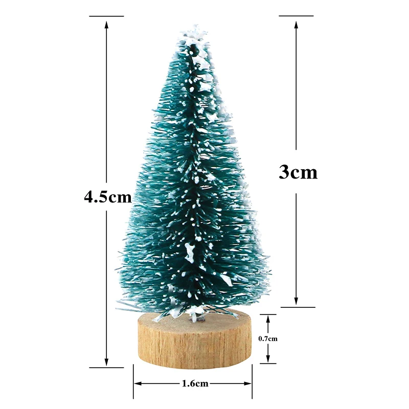 Mini albero di Natale da scrivania, in miniatura, con neve e base in legno, per Natale, feste, casa, decorazione da tavolo (4 pezzi