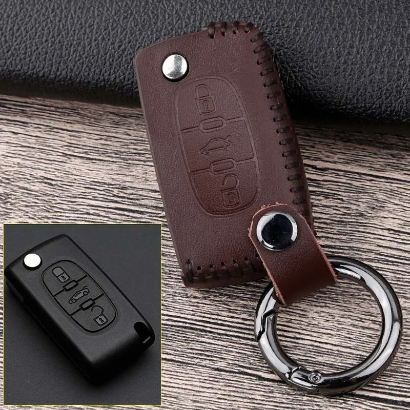 3 Button Brown Кожаный Автомобильный Брелок дистанционного управления с ключом чехол Чехол для Citroen C2 C3 C4 C5 C6 C8 для peugeot 4008 3008 206 207 208 306 307 308 407 408 - Название цвета: 3 Button Brown