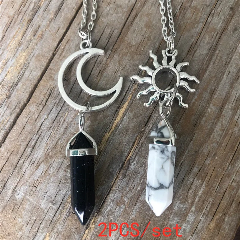 Луна и искусство ожерелье с 2 кристаллами солнце луна BFF Исцеляющие кристаллы |