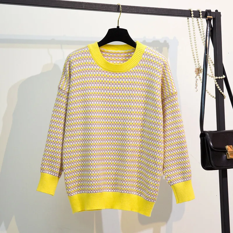 

Stripe Loose All Match Jumper O-Neck Autumn Knitwear Sueter Mujer Soft Knitted Sweater Pullover Long Sleeve Fashion Women New