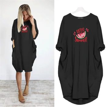 

2020 Dress Women Printing Cute Sweet Letter Watermelon Long Sleeve Pocket Loose Fall Maxi Party Casual Dresses Woman Plus Size