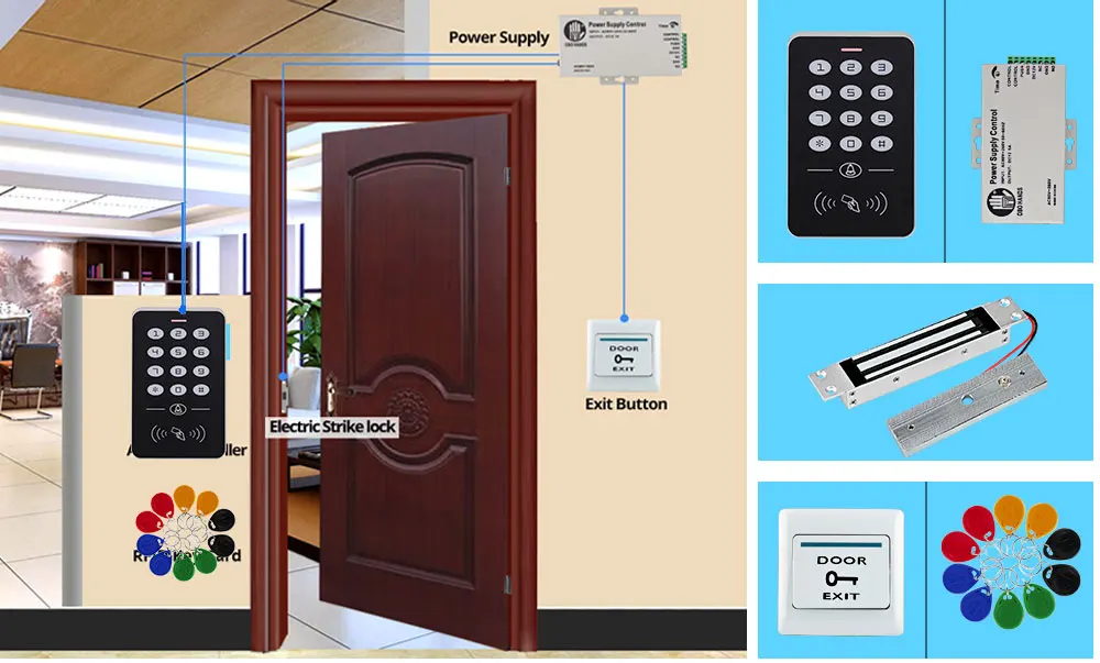 RFID система контроля доступа комплект автономный контроллер клавиатуры 1000 пользователей электронный дверной замок источник питания 125 кГц ID Брелоки