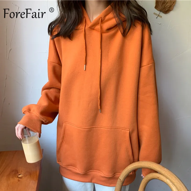  Forefair Hoodies Women 2019 Autumn Oversized Harajuku Korean Style Plus Size Casual Solid Blue Khak