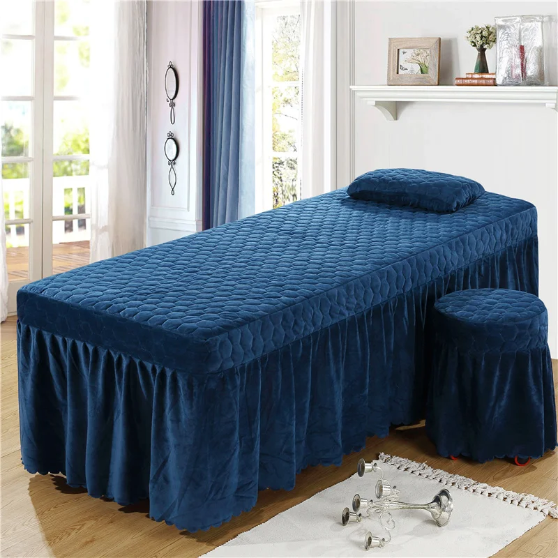 1PC Soft Beauty Salon Bed Skirt Crystal Velvet Solid Color Bed Spread for Hairdresser Esthetic Salon 80*190cm Custom size#a - Цвет: -LY-05-shenlan