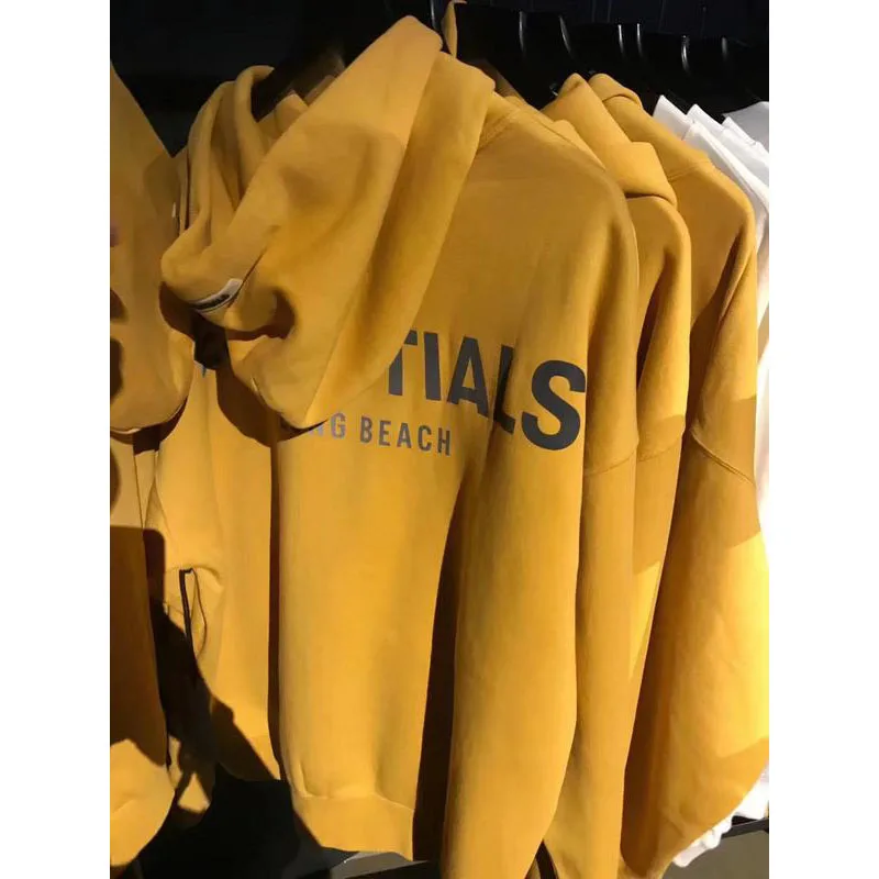

Top Version Oversized Essentials Long Beach 3M Reflective Hoodies Men Women FG Cotton Hooded Sweatshirts Yellow Pullovers Men