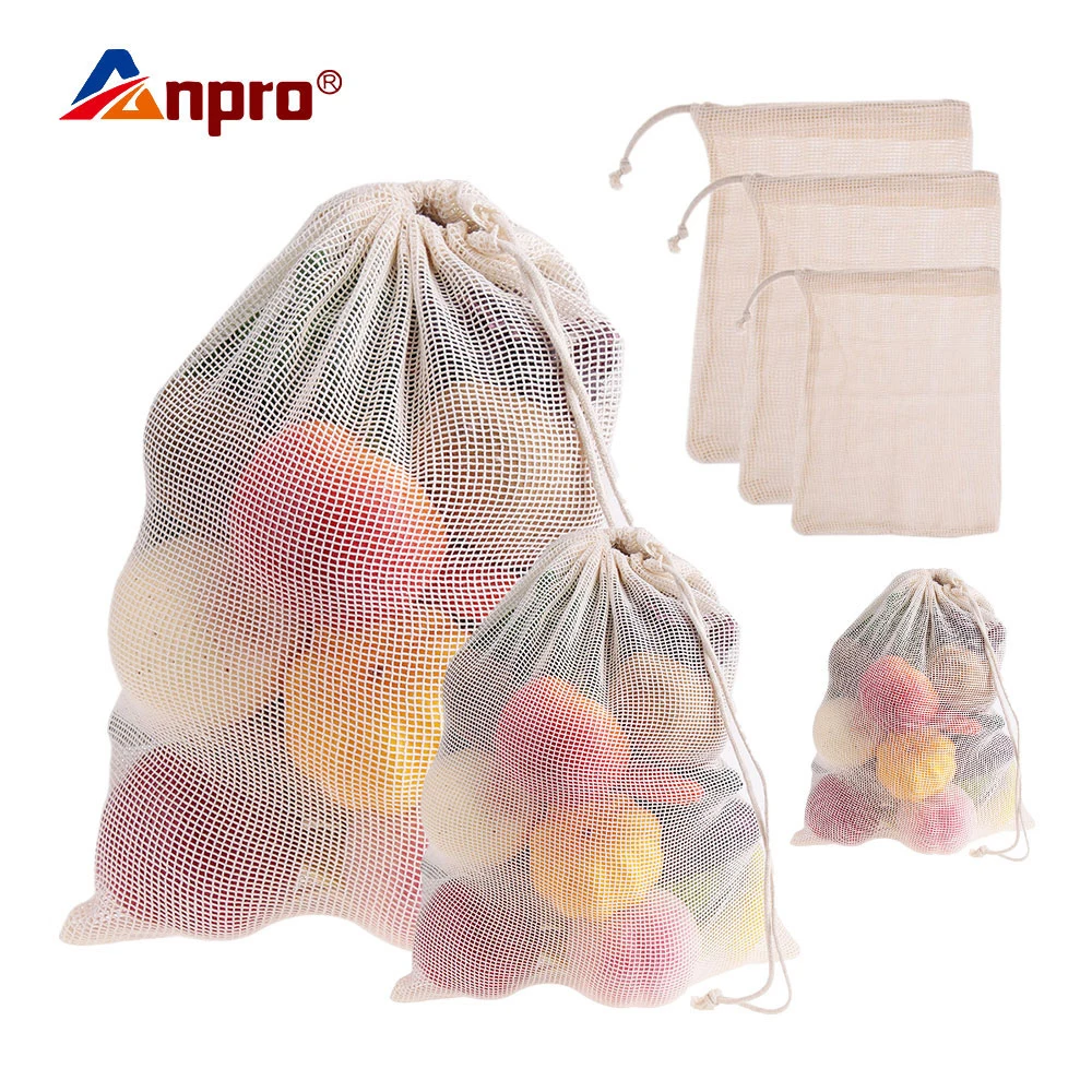 Anpro 1x мешки для фруктов и овощей моющиеся многоразовые хлопковые кухонные