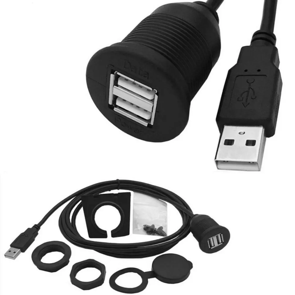 USB2.0 кабель для скрытого монтажа 1 м/2 м USB штекер 2 Женский удлинитель флеш панель приборной панели водонепроницаемый кабель для автомобиля лодки мотоцикла