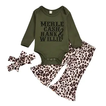 

Baby Girls 6-24M Spring Autumn Cotton Long Sleeve Bodysuit and Leopard print Flare Pants 2PC Clothes set