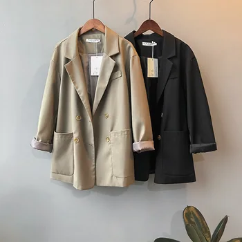 

Mooirue Spring Women Green Blazer Long Sleeve Mid-length Suit Lapel Long Sleeve Large Pocket Blazer