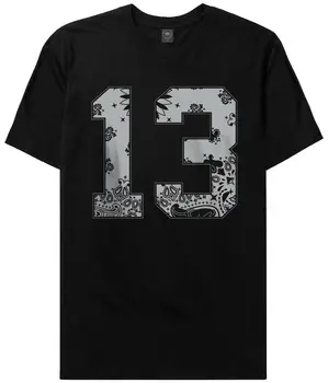 

Mens Black Grey # 13 Jersey T Shirt Cholo Chicano Lowrider Bandana Southside Tee