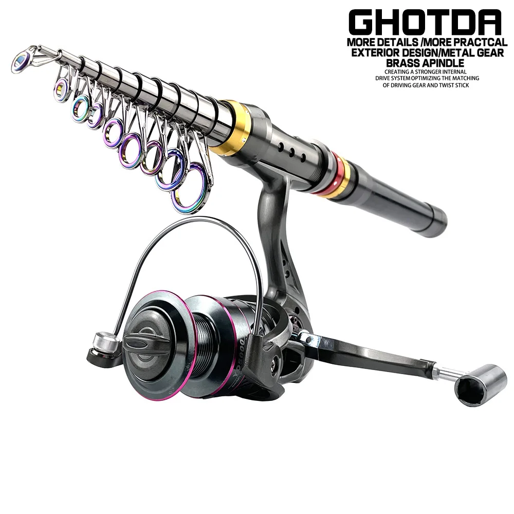 Vara de pesca telescópica de fibra de carbono de 1,8 a 3,6 m, relação de recolhimento 5.2:1, kit para pesca com molinete._voghion.com