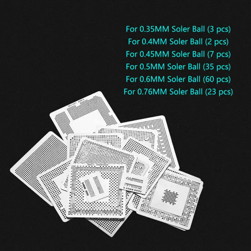 New 130pcs BGA Reball Reballing Rework Net Universal Stencil Directly Heat Set