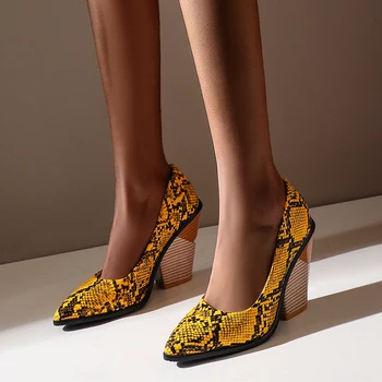 

Karinluna New Arrivals High Quality Lady Chunky High Heels Big Size 48 Brand Design Snake Veins Women Shoes Woman Pumps