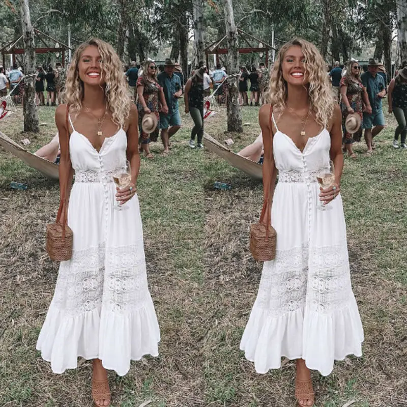 Women Glitter Maxi Dress Sexy Evening Party Backless Beach Vestito Prom GownBraces Dress Vintage Summer Dress Elegant 2019